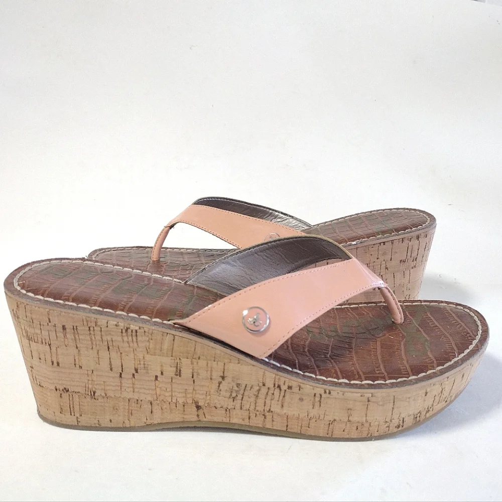 Sam Edelman Women's Romy Patent Wedge Thong Cork Platform Sandals Size 9